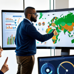 A diverse group of professional adults, fully clothed in modest business casual attire, actively collaborating around a large interactive screen in a bright, modern university learning lab. They are engaged in a discussion about complex problem-solving and sustainable development, with some pointing at data visualizations. The setting emphasizes teamwork and innovation. safe for work, appropriate content, professional, perfect anatomy, correct proportions, natural pose, well-formed hands, proper finger count, professional photography, high quality, studio lighting.
